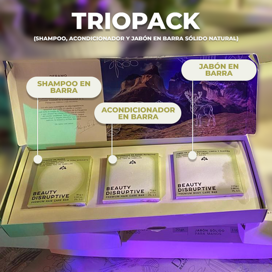 Triopack - Shampoo, Acondicionador y Jabón en Barra Sólido Natural