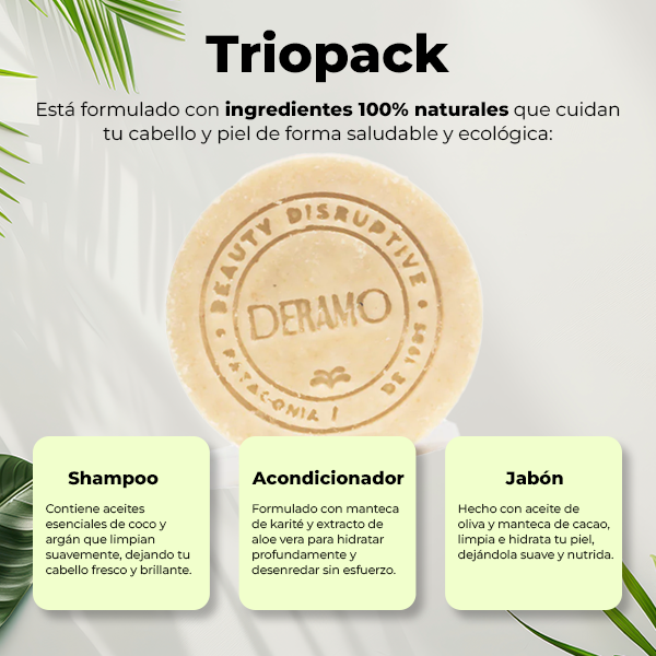 Triopack - Shampoo, Acondicionador y Jabón en Barra Sólido Natural